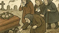 Dowcip: Na pogrzebie spadł bukiet…