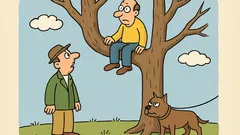 Dowcip: Wysoko na drzewie siedzi facet