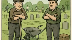 Dowcip: Grabarze rozmawiają o martwym sezonie